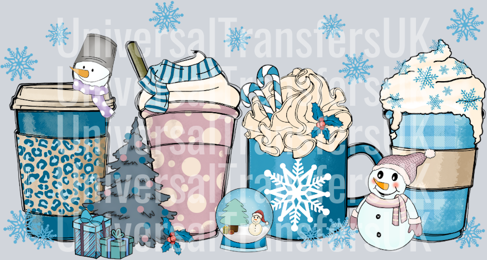 Blue Christmas Cups Drinks with Snowman