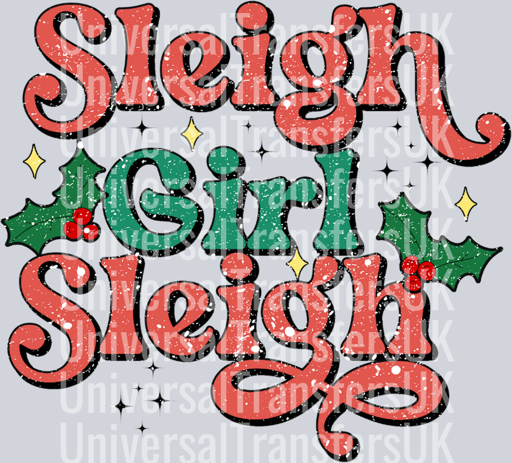 Snowflake and Christmas Holly sleigh girl sleigh