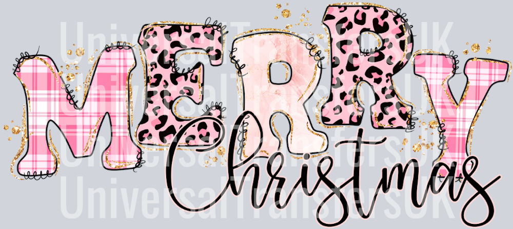 Pink Tartan leopard print merry Christmas