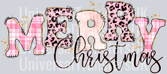 Pink Tartan leopard print merry Christmas