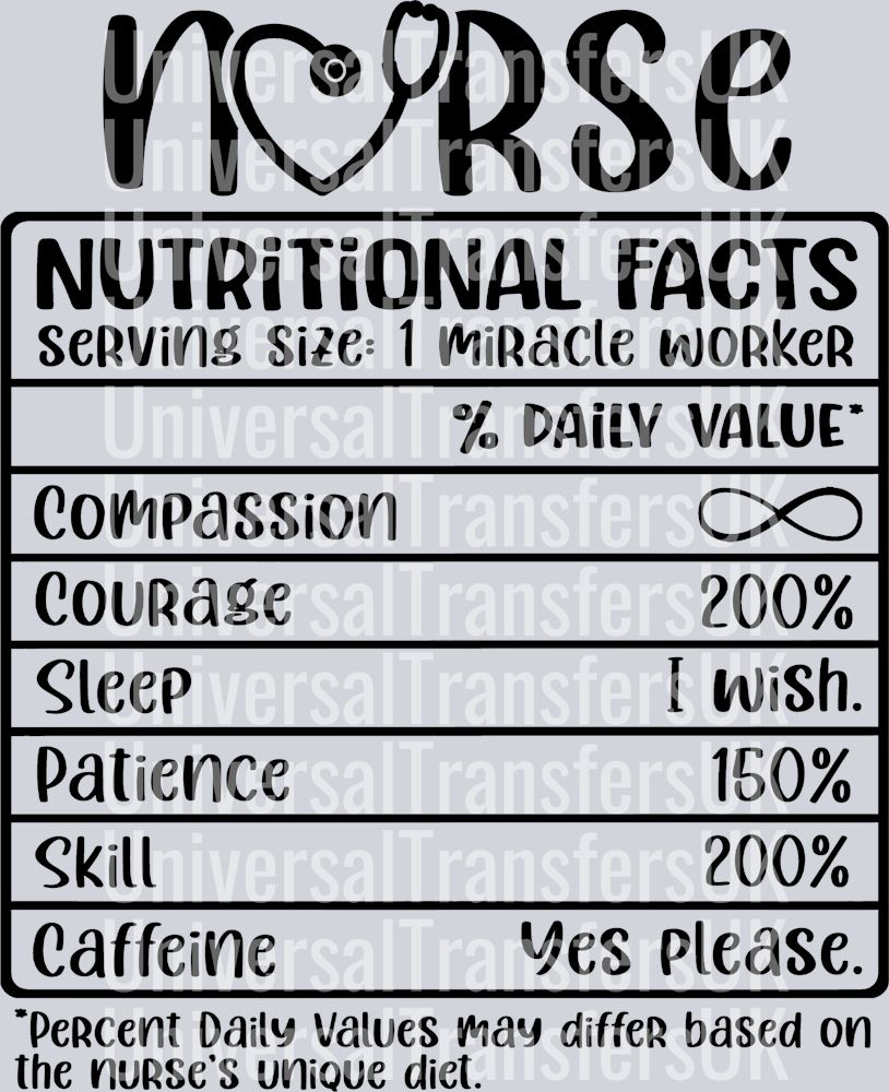 Nurse Nutritional Facts Black Text