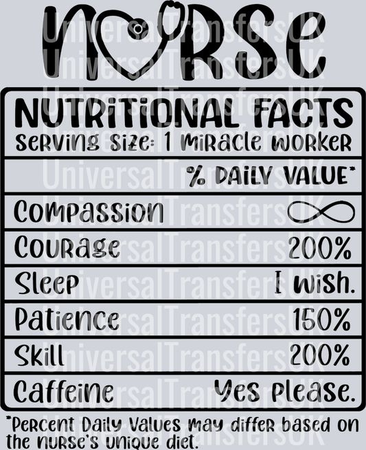 Nurse Nutritional Facts Black Text