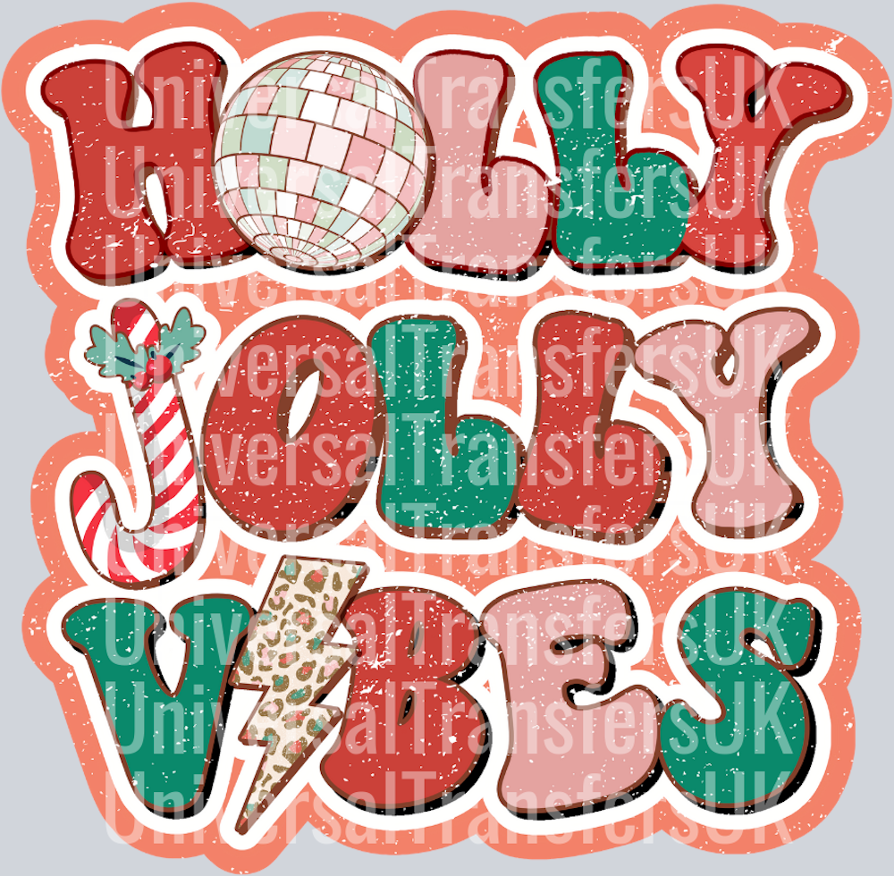 Pink Red and Green holly jolly vibes distressed