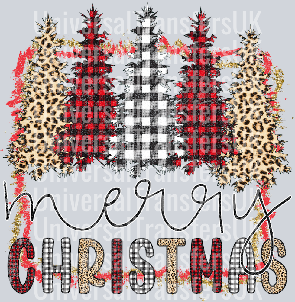 Leopard and Checker Print Merry Christmas Trees
