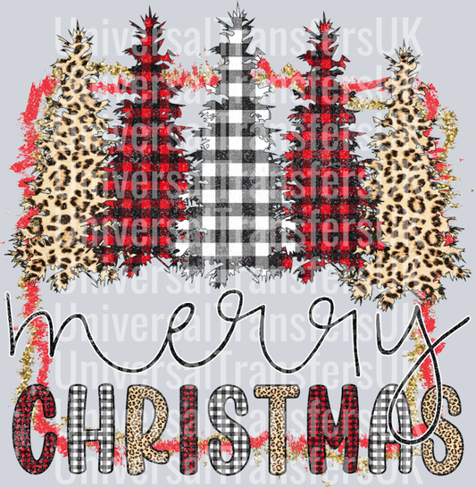 Leopard and Checker Print Merry Christmas Trees